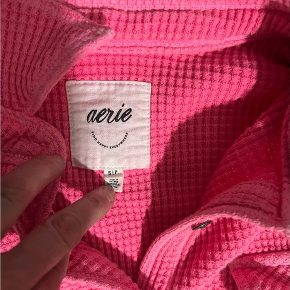 aerie Lumber Jane Pink Waffle Knit Shirt small - Picture 3 of 3